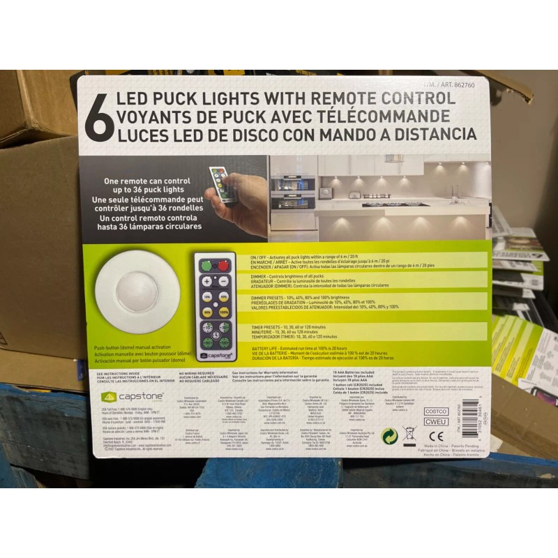 capstone led puck light with remote (some of the batteries