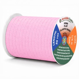 Mandala Crafts Colored Polyester Rubber Braided Flat Elastic Stretch Band Cord Spool Roll for Sewing Clothes Waistbands (1/4 Inch 6mm 50 Yards, Pink)
