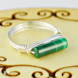 Malachite Gemstone Wire Wrapped Stacking Sterling Silver or Gold Filled Wire Wrapped Ring- Custom made to size 4-14