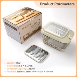 COOK A FUTURE Cheese Grater with Container and Lid,Glass Food Storage Box with Silicone Sleeves,Hand Chopper Graters,for Ginger, Vegetables, Butter, Chocolate & Nutmeg,for Microwave, Dishwasher, Oven