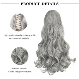Cybelleza Ponytail Extension with Clip in Ponytail Hairpiece Braid Curly 45 cm Claw Ponytail Hair Extension Like Real Hair Wavy Long Synthetic Hair, Dark Grey