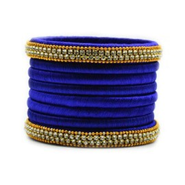 GOELX Silk Thread Bangles - 8 Piece Set - Royal Blue - 2.10