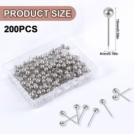 Pack of 200 short drawing pins, short needle for travel cards, push pins for bulletin boards for cork boards, bulletin boards, pictures, photos, home, office, school, DIY work (silver white)