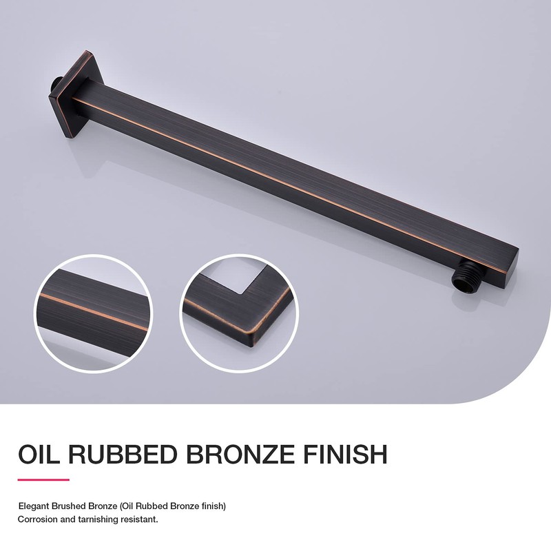 Square Shower Arm with Flange 16 Inch Wall Mounted Rainfall