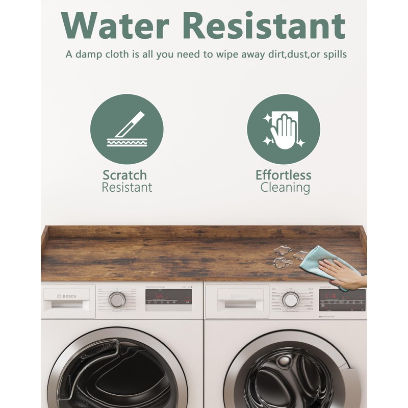 Piskyet Washer Dryer Countertop,Laundry Countertop with Edge Rails,27.5" Depth x