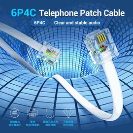 TECHZOCO RJ11 Telephone Cable, ADSL Telephone Cable, Modular Cable 6P4C, Western Cable, RJ11 Cable, Telephone Cable, 6P4C Cable, Suitable for DSL / VDSL / ISDN Internet (White, 10 Metres)
