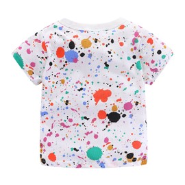 Mud Kingdom Kids Tee Shirts for Toddler Boys Colorful Splatter Dots Short Sleeve Casual Cotton T-Shirts White 2T