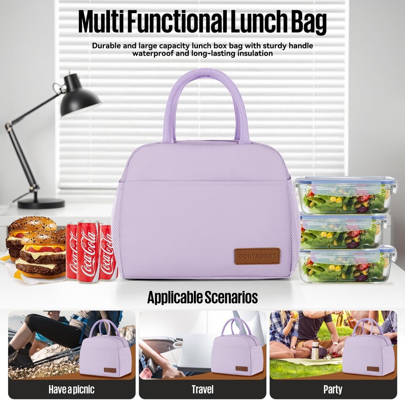 douyadady Lunch Bag Women/Men Lunch Box Women/Men (Lavender)