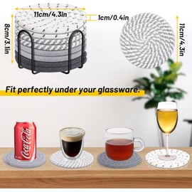 8 Pcs Drink Coasters with Holder, 4 Colors Absorbent Coasters for Drinks, Minimalist Cotton Woven Coaster Set for Home Decor Tabletop Protection Suitable for Kinds of Cups, 4.3 Inches.