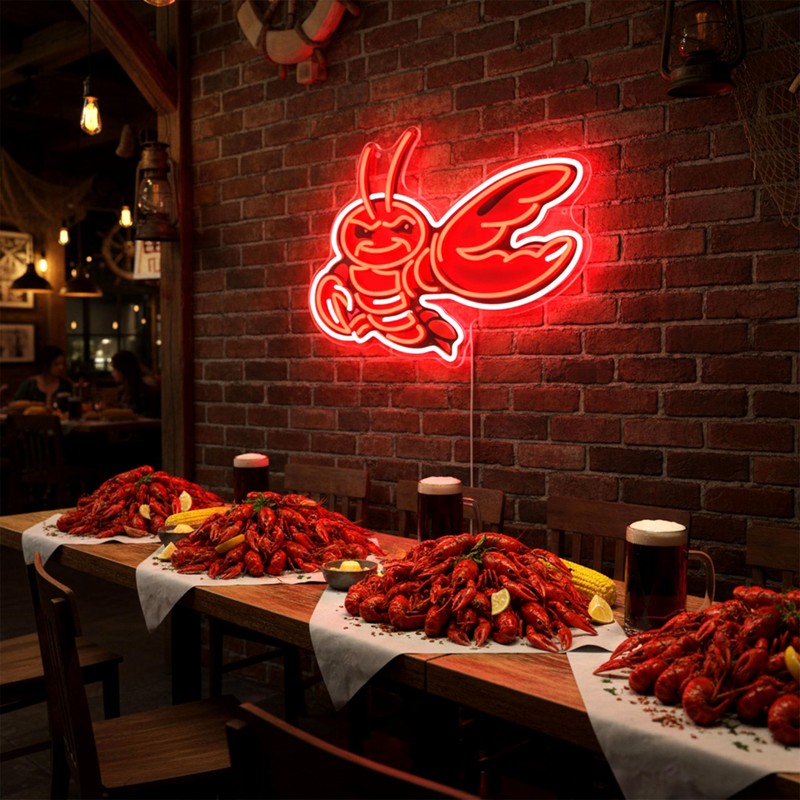 Red Lobster Neon Sign - Retro Crustacean LED Wall Decor