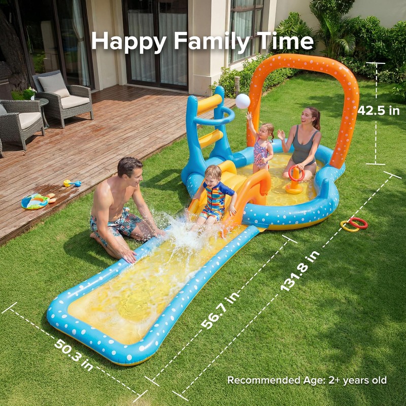 Inflatable Kiddie Pool with Dual Slides, Kids Splash Pool Play