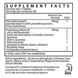 Kaire Maritime Prime 180 - Quick Release Tablets – 20mg Pycnogenol® French Maritime Pine Bark Extract Per Serving – Herbal Support Complex