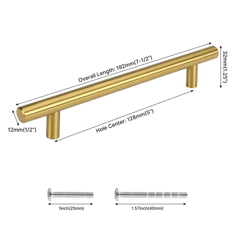 LONTAN 12 Pack Gold Cupboard Handles 128mm Gold Kitchen Handles