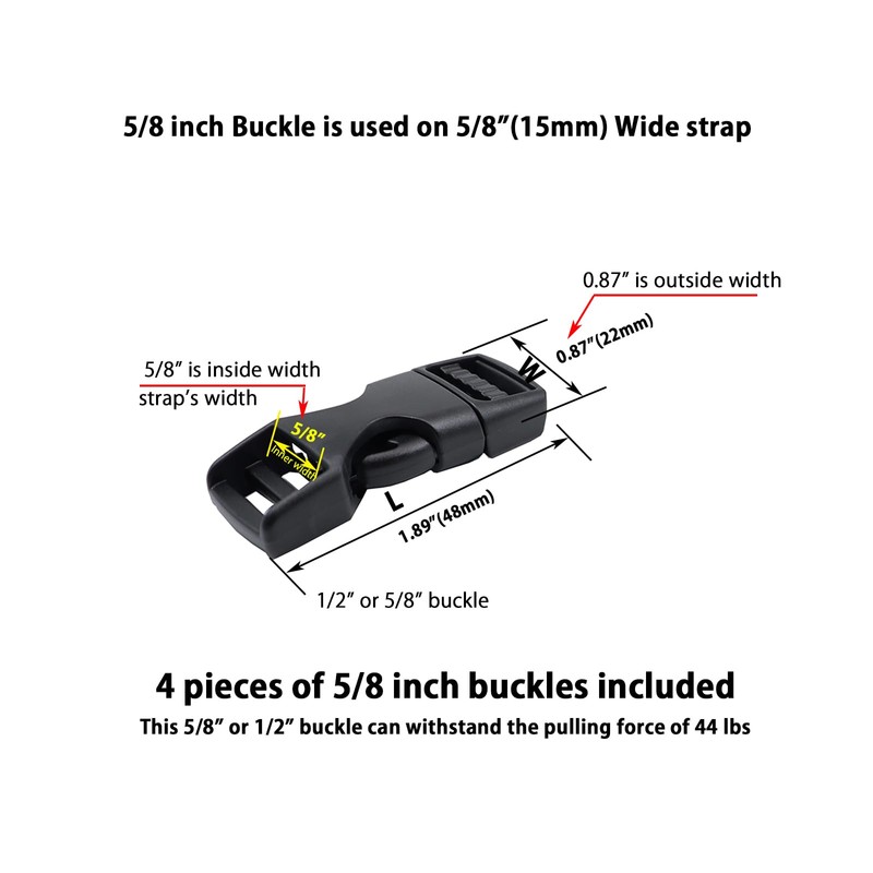 BOSWOAK Side Release Buckle 1/2 inch Plastic Buckle Snap Claps