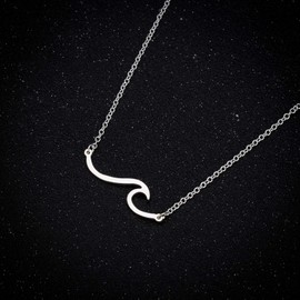 RUIZHEN Simple Ocean Wave Pendant Necklace Sea Beach Jewelry (silver)