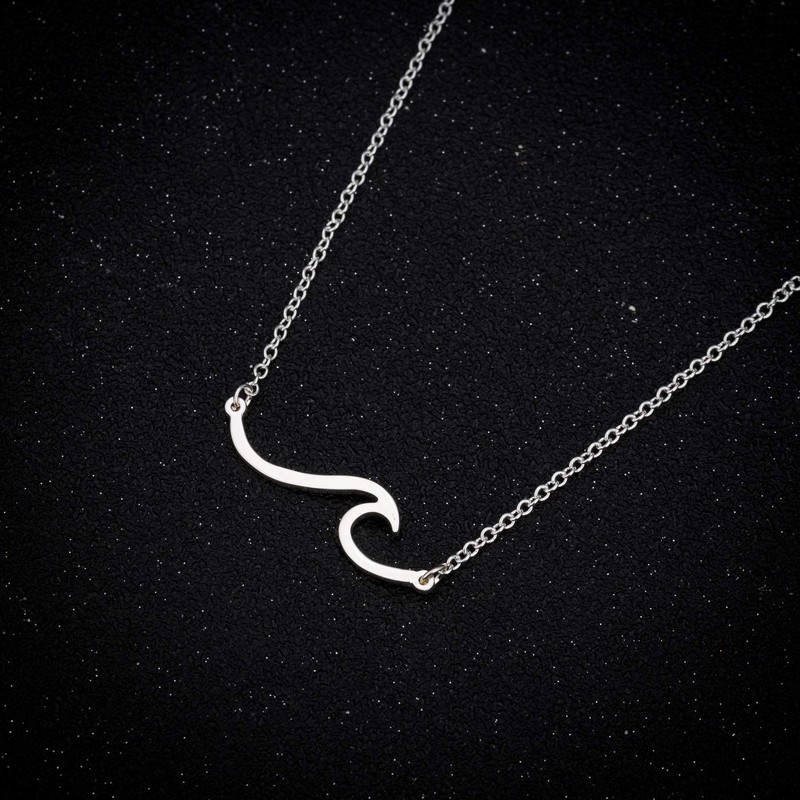 RUIZHEN Simple Ocean Wave Pendant Necklace Sea Beach Jewelry (silver)