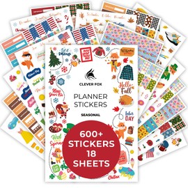 Clever Fox Seasonal Planner Stickers – 600+ Month, Holiday, Washi Tape & Seasons Stickers for Monthly Journal & Calendar – 18 Sheets (Seasonal Pack)