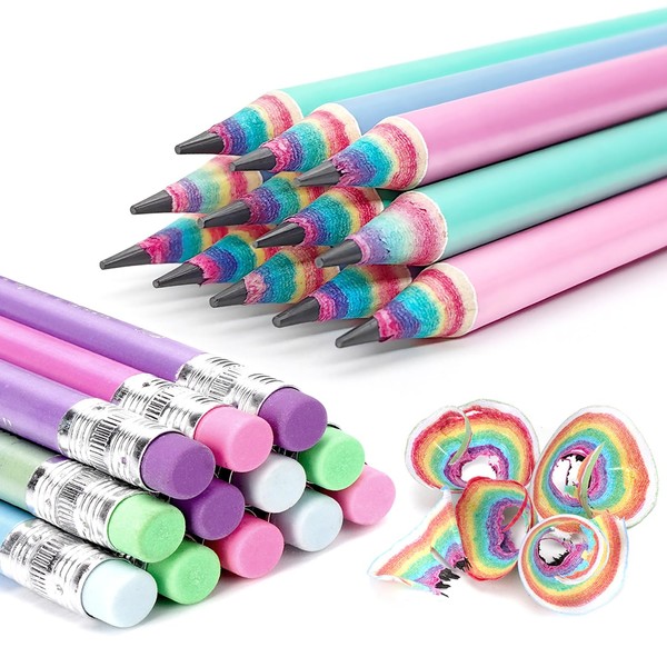 Hanffero Rainbow Pencils, Writing Drawing Pencil with Rubber, Recyclable Paper