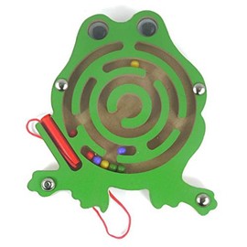 HappyToy Animal Mini Wooden Round Magnetic Wand Number Maze Interactive maze Magnet Beads Maze on Board Game City Traffic Eduactional Handcraft Toys (Frog)