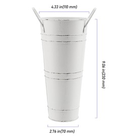 ZEONHEI 4 Pack 9 Inch Tall Galvanized Flower Bucket, White Farmhouse French Flower Bucket with Handle, Rustic Bucket Vintage Metal Vases for Flower, Centerpieces, Floral Wedding Arrangements