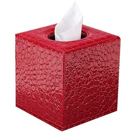 S Forever Home Decor Tissue Box Cover PU Leather Square Tissue Box Holders (Red Crocodile)