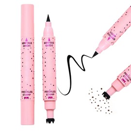 2 in 1 Freckle Stamp and Black Liquid Eyeliner, Waterproof Natural Lifelike Makeup, Long Lasting Soft Spot Pen Glitter Fake Freckle Stamp and Eyeliner Pencil (# MEDIUM)