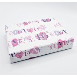Party Angels 2 Sheets Heart Design 16th Birthday Pink Female Wrapping Paper Age 16 Birthday Gift Wrap Paper Pink Female (PA)