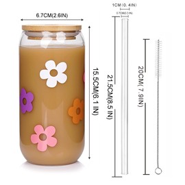 Mason Life Glass Cups with Lids and Straws, 20OZ Glass Cups, Drinking Glasses, Iced Coffee Glasses Cup, Smoothie Cups, Tumbler Glass, Reusable Iced Coffee Cup Drinking Glasses -Set of 2