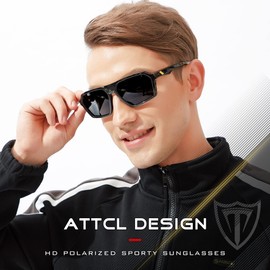 ATTCL Men's Polarized Sunglasses men Casual Sport glasses with UV Protection Hexagonal TR90 frame 2137 C1 Black+grey