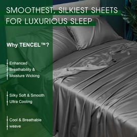 Ivellow 100% Tencel Eucalyptus Sheets King, 18” Deep Pocket King Sheets 4 Pieces Lyocell Cooling Sheets for Hot Sleepers Silk Soft, Breathable, Hypoallergenic, Luxury Grey Bed Sheets Hotel Bedding Set