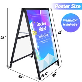 Heavy Duty A- Frame Sidewalks Poster stand 24 x 36 Inch Outdoor Sign Black Coated Metal Collapsible Sidewalks Signs Stand Double-Sided Display Poster Boards Suitable Sandwich Board for Indoor Outdoor