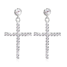 Cross Earrings for Men Women Sterling Silver Hypoallergenic Dangle Earrings White Cubic Zirconia Drop Earrings Jewelry Gifts for Birthday Valentine