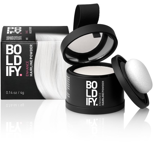 BOLDIFY Hair Root Powder (White), Root Touch Up Powder, Root Cover, for Men and Women, Hair Powder, Grey Hair Cover, 4g