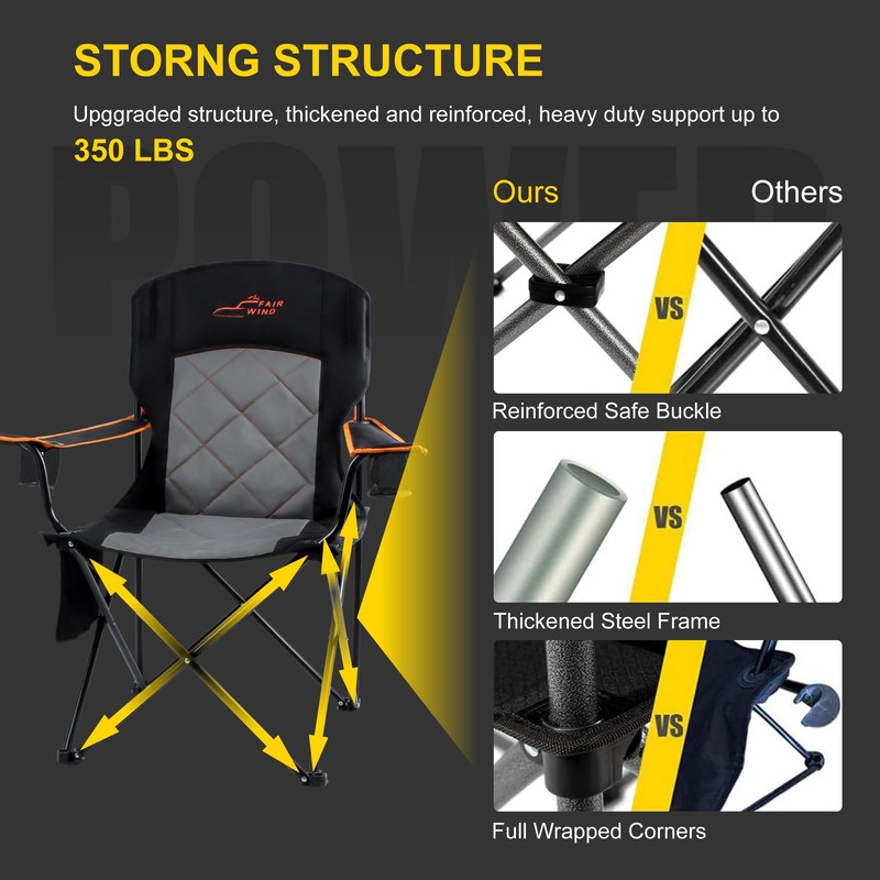 FAIR WIND Oversized Fully Padded Camping Chair, Heavy Duty Quad