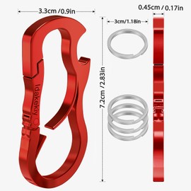 Idakekiy Key Chain Bottle Opener 4 Key Rings Keychain Carabiner Clip Key Holder for Men and Women (Red)