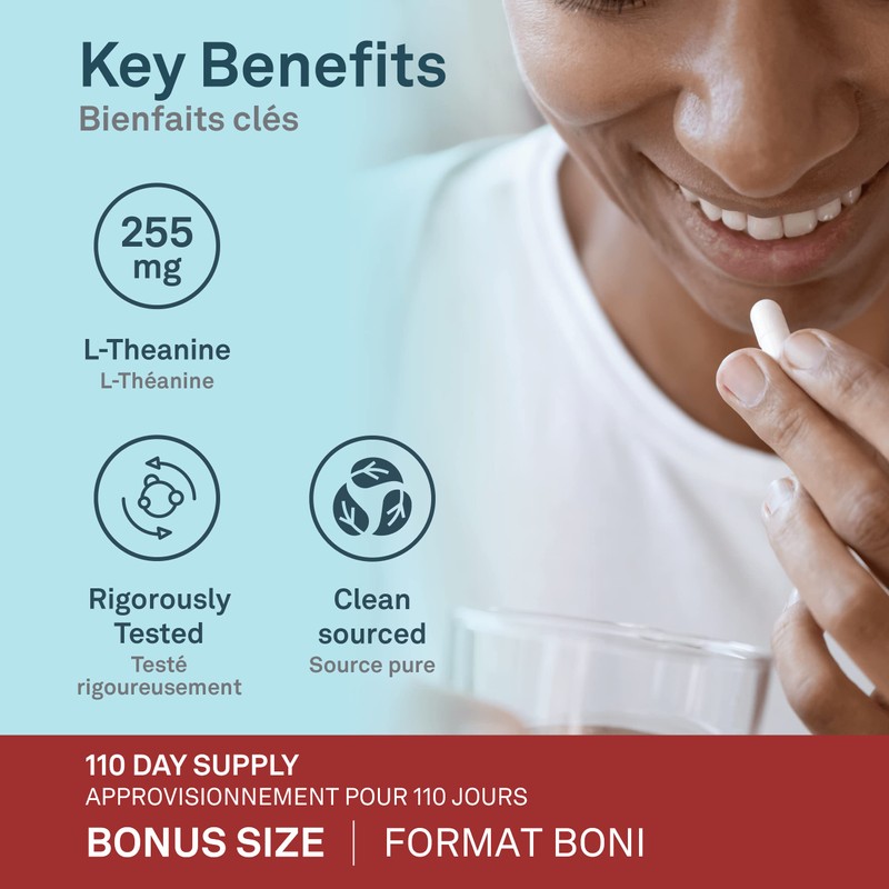 Organika L-Theanine Bonus Size 110 vcaps-Relaxation Promotion, Stress Support, Pure