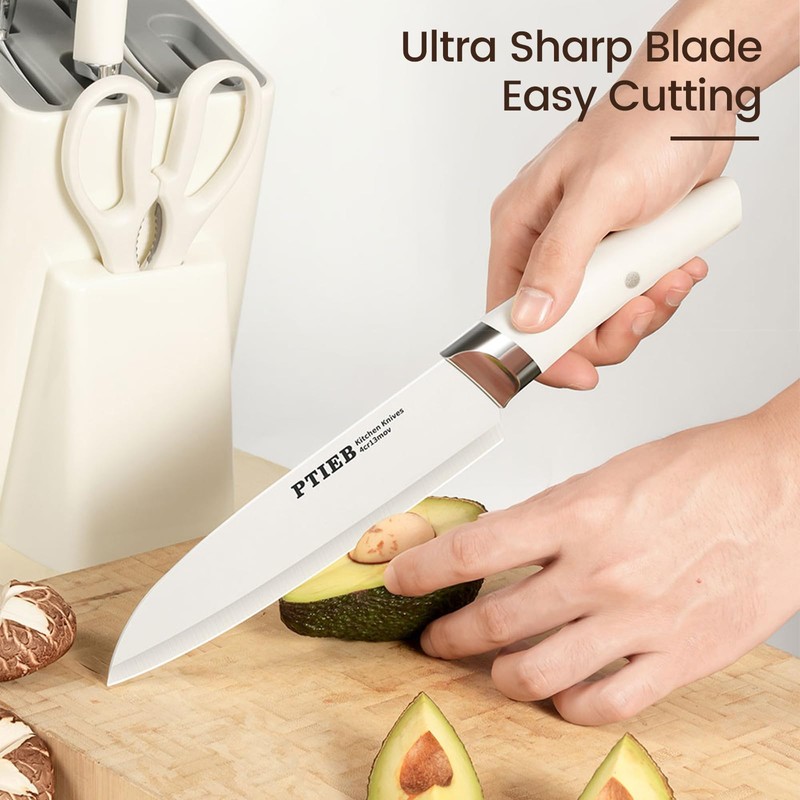 Knife Set, 6-Piece Kitchen Knife Set with Block, Stainless Steel