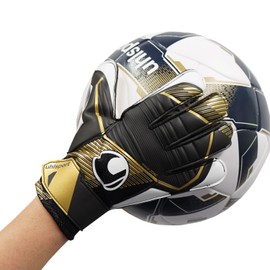 uhlsport Practice Soccer GK Keeper Gloves Powerline Elite Starter Soft 1011312 02 5 BlackxGoldxWhite