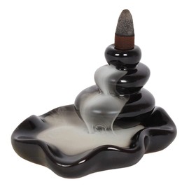 Black Resin Large Pebbles Backflow Incense Burner - 7.5cm x 9.3cm (1 Pc.) - Unique & Eye-Catching Design - Enhance Relaxation & Meditation - Ideal for Artistic Home Decor