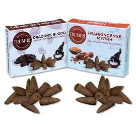 Backflow Incense Cones - Combo Pack of 20 Incense Cones Waterfall - 10 Frankincense Myrrh + 10 Dragons Blood - Incense Backflow Cones - Waterfall Incense Cones - Incense Waterfall Cones