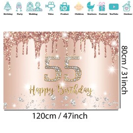 55th Birthday Decoration Women, 55th Birthday Decoration Rose Gold Glitter Spots Fabric Sign Poster, 55th Birthday Background Banner Woman 55th Birthday Party Decoration