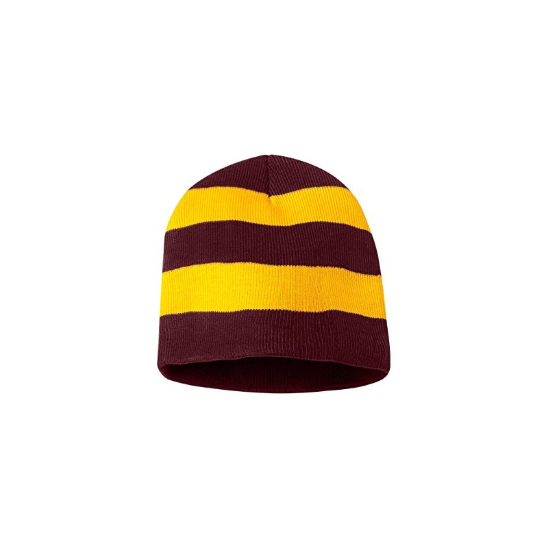 Sportsman SP01 Men's Rugby Striped Knit Beanie Maroon/Gold One Size