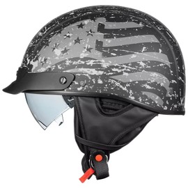 ILM Fiberglass Half Helmet Motorcycle Open Face with Visor for Motorbike Cruiser Moped Scooter DOT Model A213(Patriotic Flag, Large)