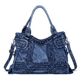 iPinee Designer Denim Handbags for Women Hobo Tote Bag Crossbody Denim Purses Blue Jean Shoulder Bag (IP-A5)
