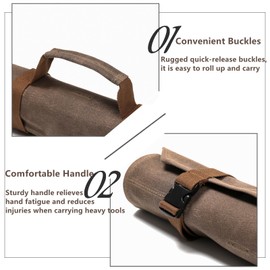 Canva Tool Roll, Heavy Duty 16oz Waxed Canvas Tool Roll Up Pouch Tool Organizer Tool Bag, (L) 25" X (W) 14.5" Gray