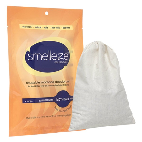 SMELLEZE Reusable Mothball Smell Removal Deodorizer Pouch: Rids Chemical Odor