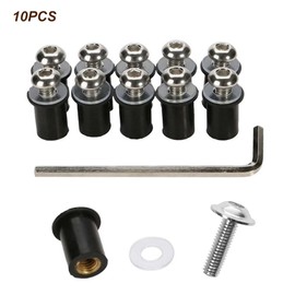 Motorcycle Windshield Mounting Screws, M5 x 16 mm Motorcycle Windscreen Bolts, Pack of 10 Bolts and Screws for Windscreen, Screwdriver, Windshield Mounting Screws (Silver)