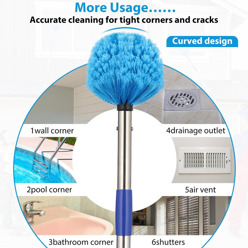 Cobweb Duster with Extension Pole,4-8FT Stainless Steel Spider Web Brush