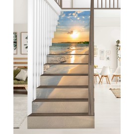 FLFK Sunrise Coast Stair Stickers - Set of 15, Peel and Stick Stair Riser Decals, 39.3"x7.08"