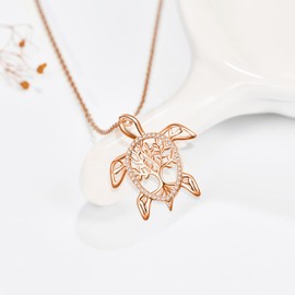 Dreamboat Turtle Necklace for Women 925 Sterling Silver Rose Gold Plated Sea Turtles Pendant Necklaces Tree of Life Jewelry Gifts for Turtle Lovers